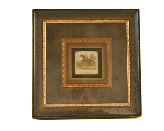 Appraisal: Painting on Stone of Horse and Rider in Deep Frame