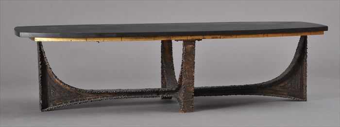 Appraisal: PAUL EVANS - WELDED STEEL AND SLATE COFFEE TABLE With