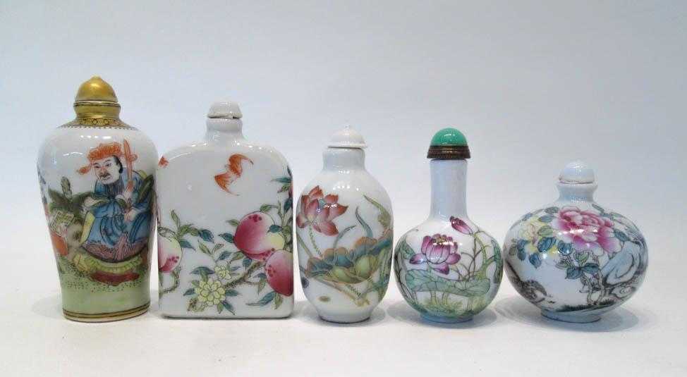 Appraisal: FIVE CHINESE PORCELAIN SNUFF BOTTLES in various forms and all