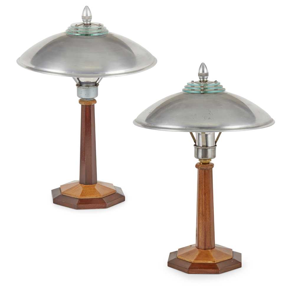 Appraisal: ENGLISH PAIR OF ART DECO DESK LAMPS CIRCA walnut with