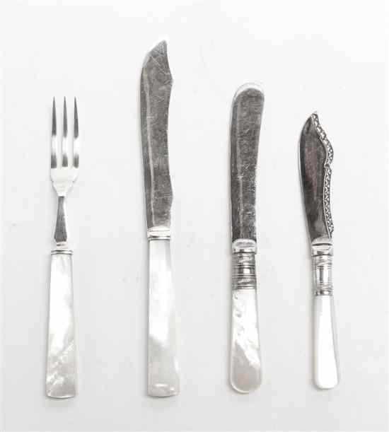 Appraisal: A Cased English Silverplate and Mother-of-Pearl Handled Fish Service for