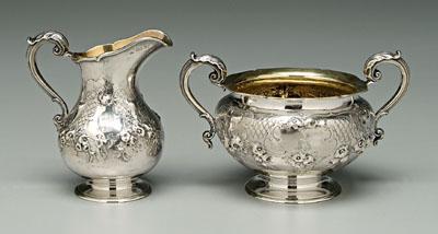 Appraisal: English silver creamer and sugar creamer with rose foliate and