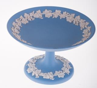 Appraisal: Wedgewood Jasperware Grapevine Compote Blue Wedgewood Jasperware footed pedestal compote