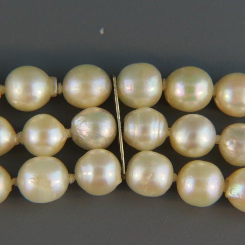 Appraisal: Pearl Bracelet triple row of to mm pearls k yellow