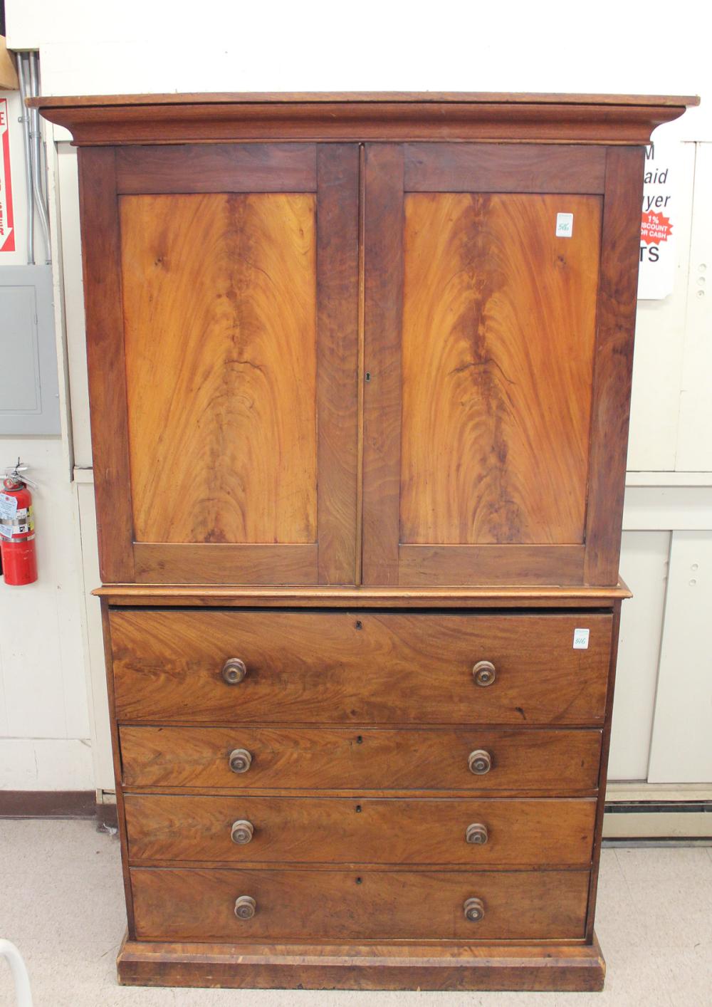 Appraisal: VICTORIAN MAHOGANY LINEN CABINET ON SECRETARY CHEST Scottish th century