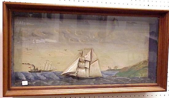 Appraisal: Ship diorama th C shadow box containing two masted ship