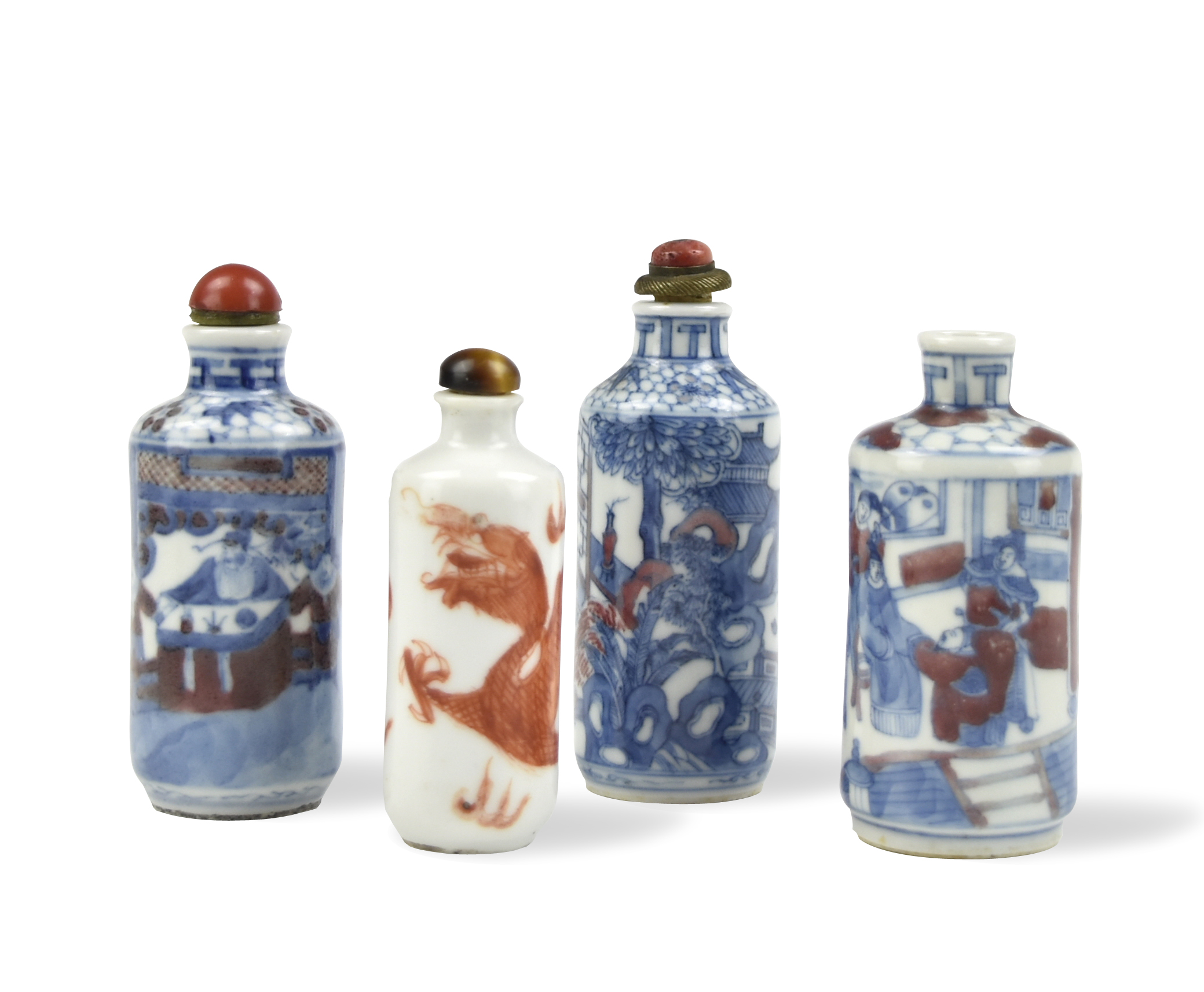 Appraisal: Chinese - th C three blue and copper red porcelain