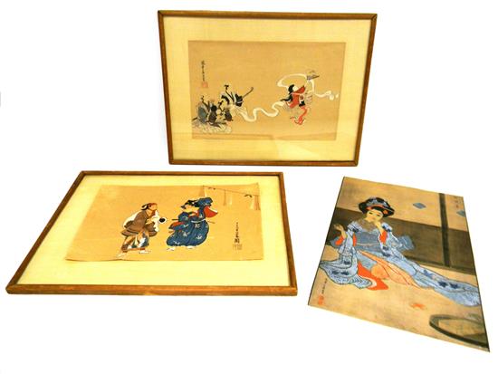 Appraisal: ASIAN three probably late th early th C Japanese woodblock