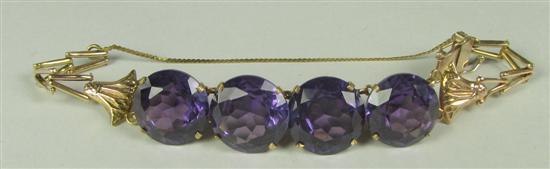 Appraisal: Synthetic Amethyst Bracelet High karatage Handmade Clasp missing inch