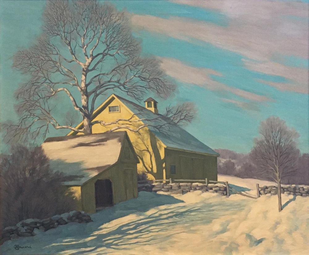 Appraisal: BERTRAM G BRUESTLE American - Yellow Barn in Winter oil