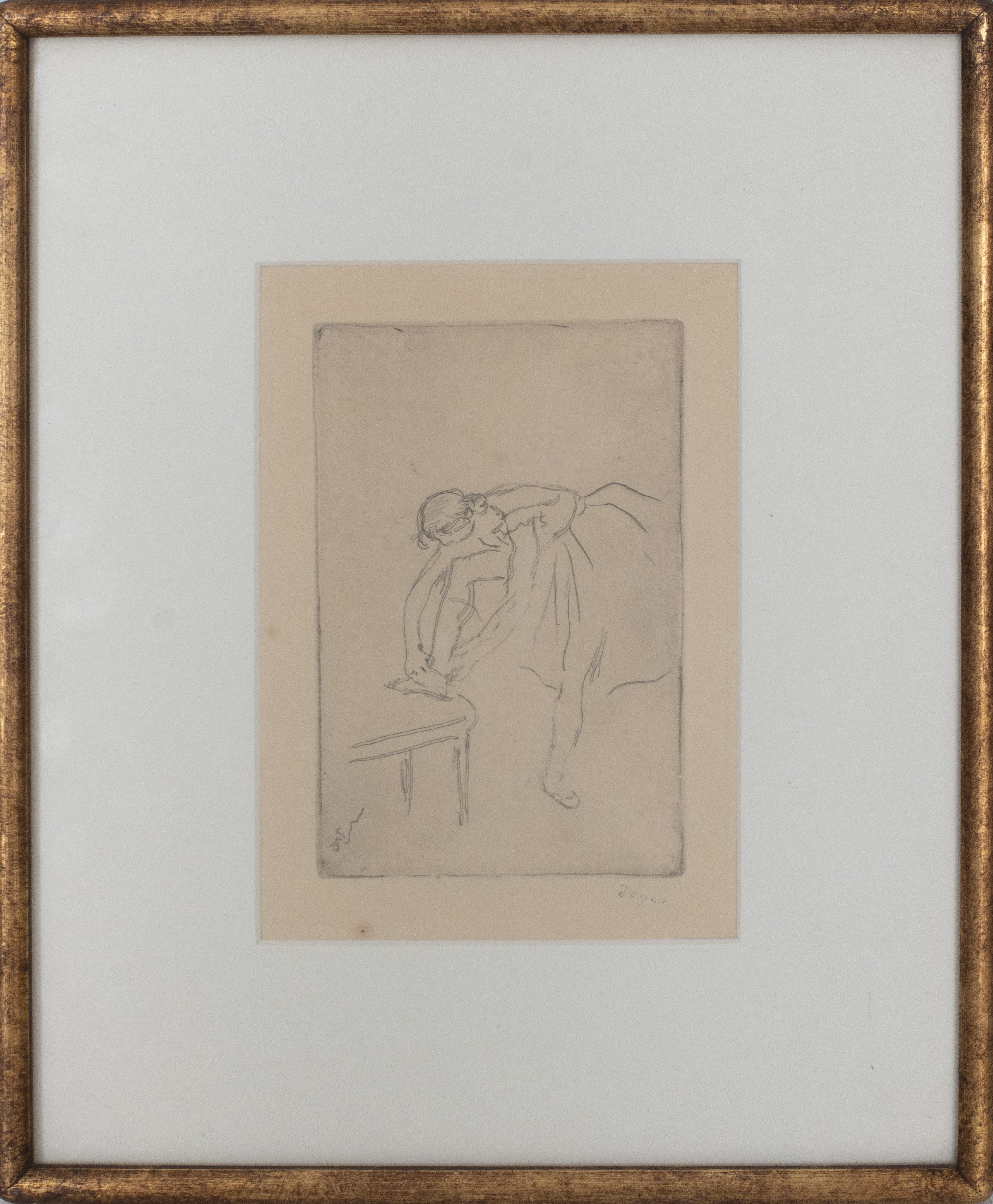 Appraisal: AFTER DEGAS DANSEUSE METTANT SON CHAUSSON PRINT After Degas engraving