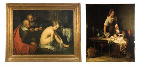 Appraisal: TWO STUDENT COPY PAINTINGS Oil on canvas unsigned One is