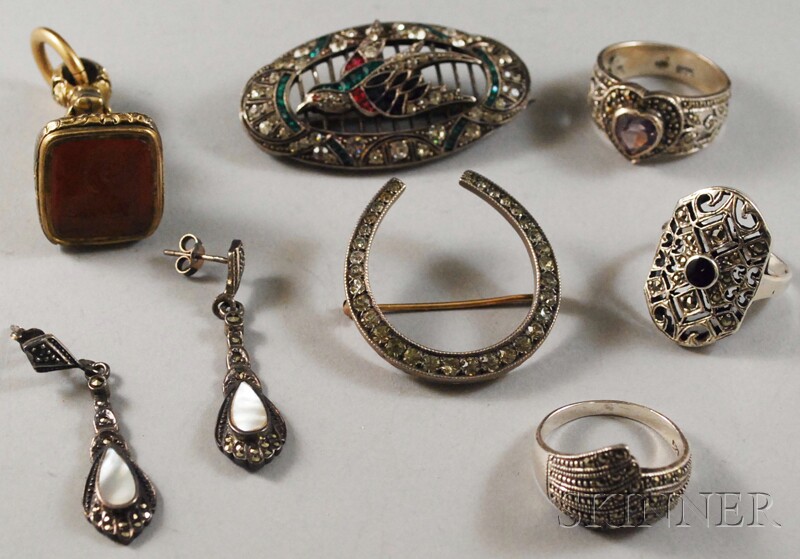 Appraisal: Small Group of Sterling Silver Marcasite Stone and Paste Jewelry