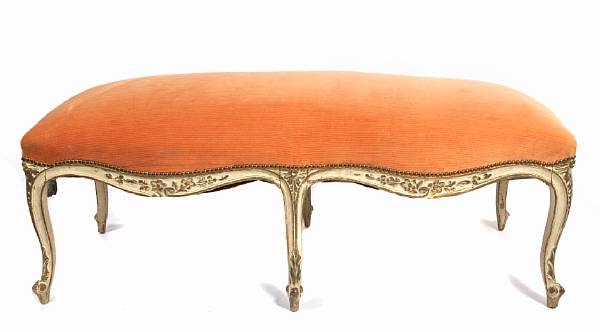 Appraisal: A Louis XV style paint decorated mahogany upholstered window bench