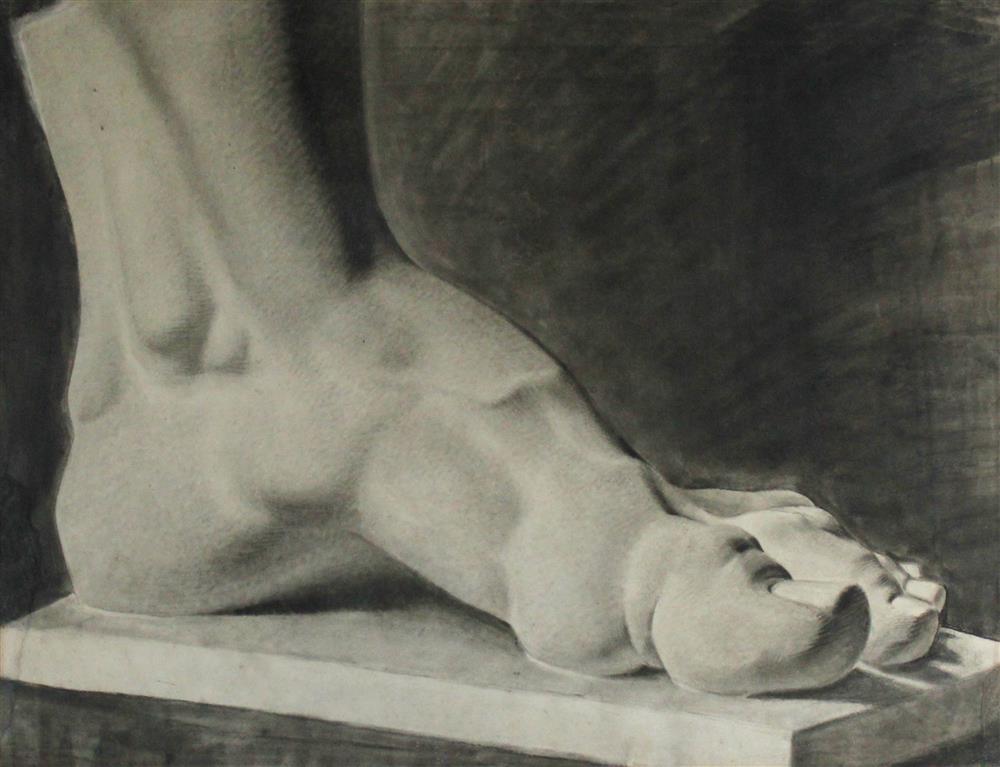 Appraisal: FRENCH TH CENTURY ACADEMIC DRAWINGS OF CLASSICAL FOOT Charcoal drawings