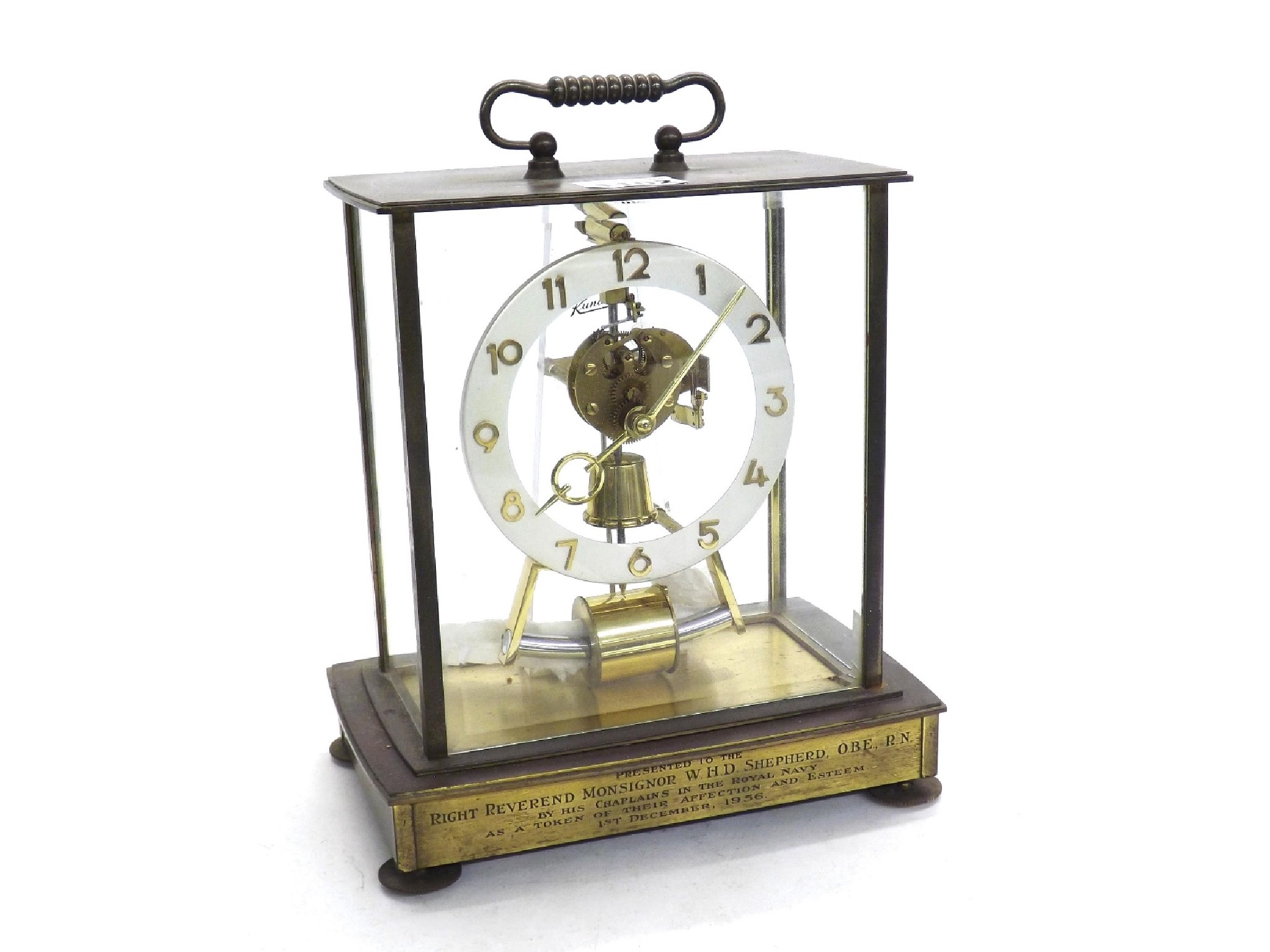 Appraisal: Kundo electric mantel clock within a four glass bevelled metal