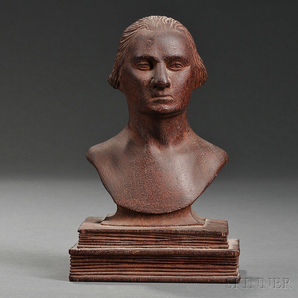 Appraisal: Small Carved Mahogany Bust of George Washington America late th