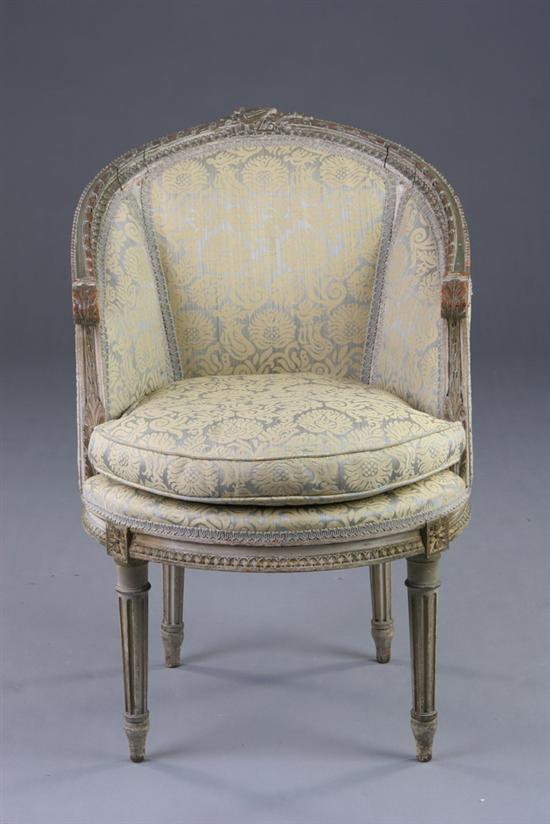 Appraisal: LOUIS XVI STYLE PETITE BERGERE late th century painted With