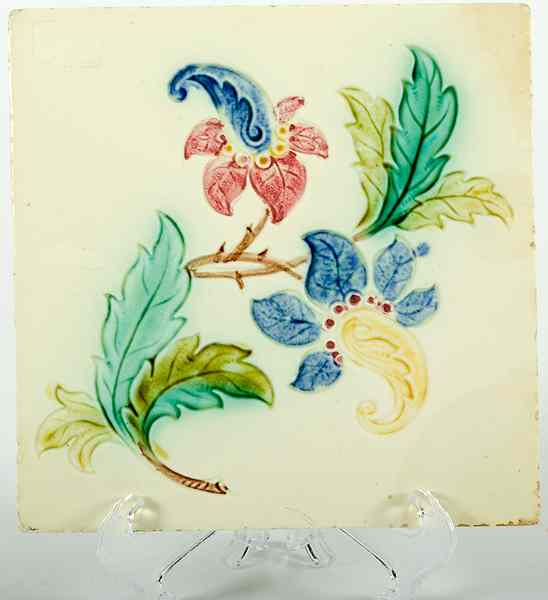 Appraisal: English Painted Tile English a polychrome painted tile with flower