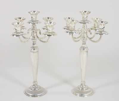 Appraisal: A Monumental Pair of Silver Plated -Light Candleabra Apprx H