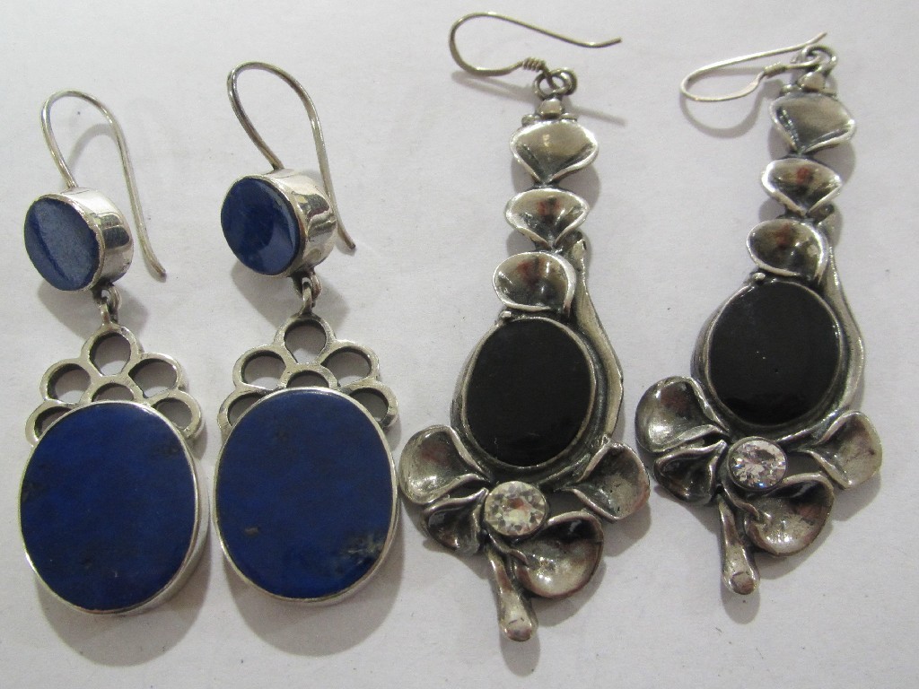 Appraisal: Lot comprising two pairs of silver long drop earrings one