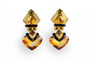 Appraisal: Gold Citrine Peridot and Amethyst Earrings K gemstone enamel earrings