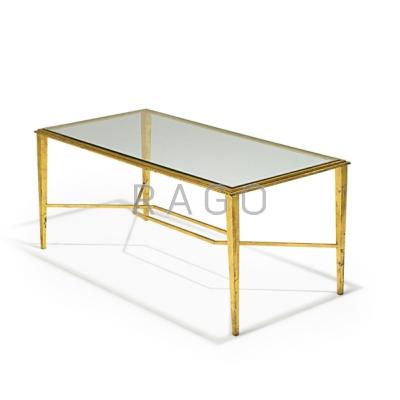 Appraisal: MAISON RAMSAY Coffee table France s Gilt iron glass Umarked