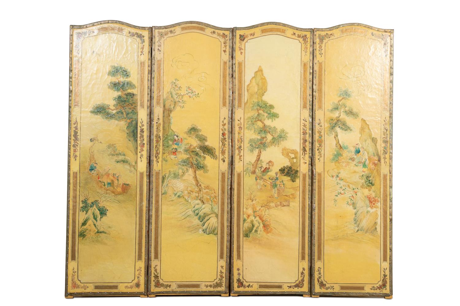 Appraisal: FOUR PANEL CHINOISERIE FLOOR SCREEN Four Chinoiserie floor screen panels