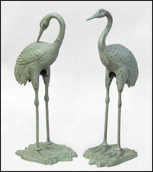 Appraisal: TWO PATINATED METAL CRANES H '' H '' Condition No