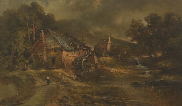 Appraisal: JULES HENRI VERON-FARE FRENCH - x Country scene with watermill