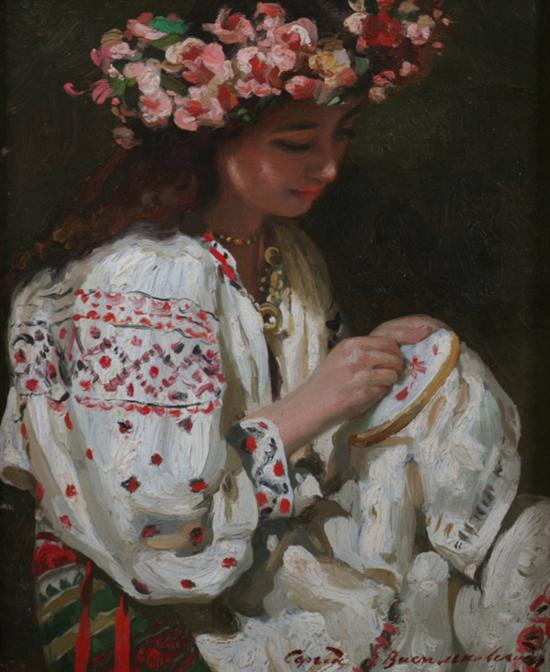 Appraisal: ATTRIBUTED TO SERGEI IVANOVICH VASILKOVSKY Ukrainian - YOUNG LADY WITH