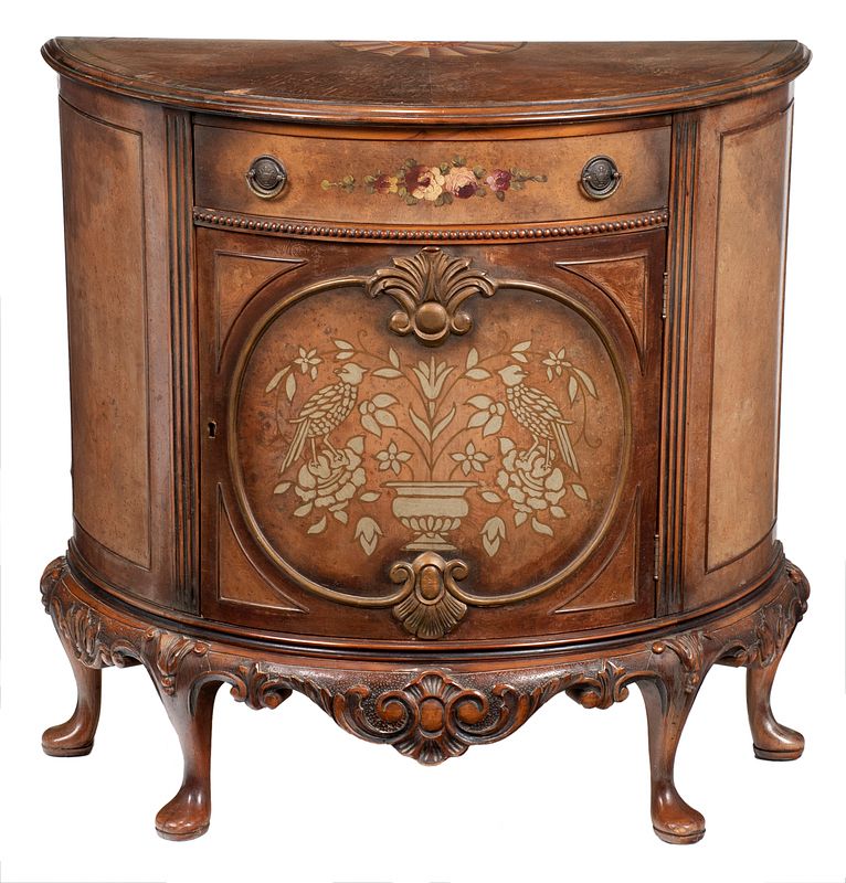 Appraisal: Chippendale Style Mahogany Demilune Commode early th century painted and