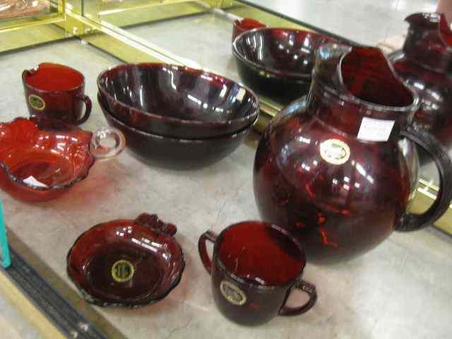 Appraisal: pcs ''Royal Ruby'' Anchor Glassware includes ball pitcher bowls nappy