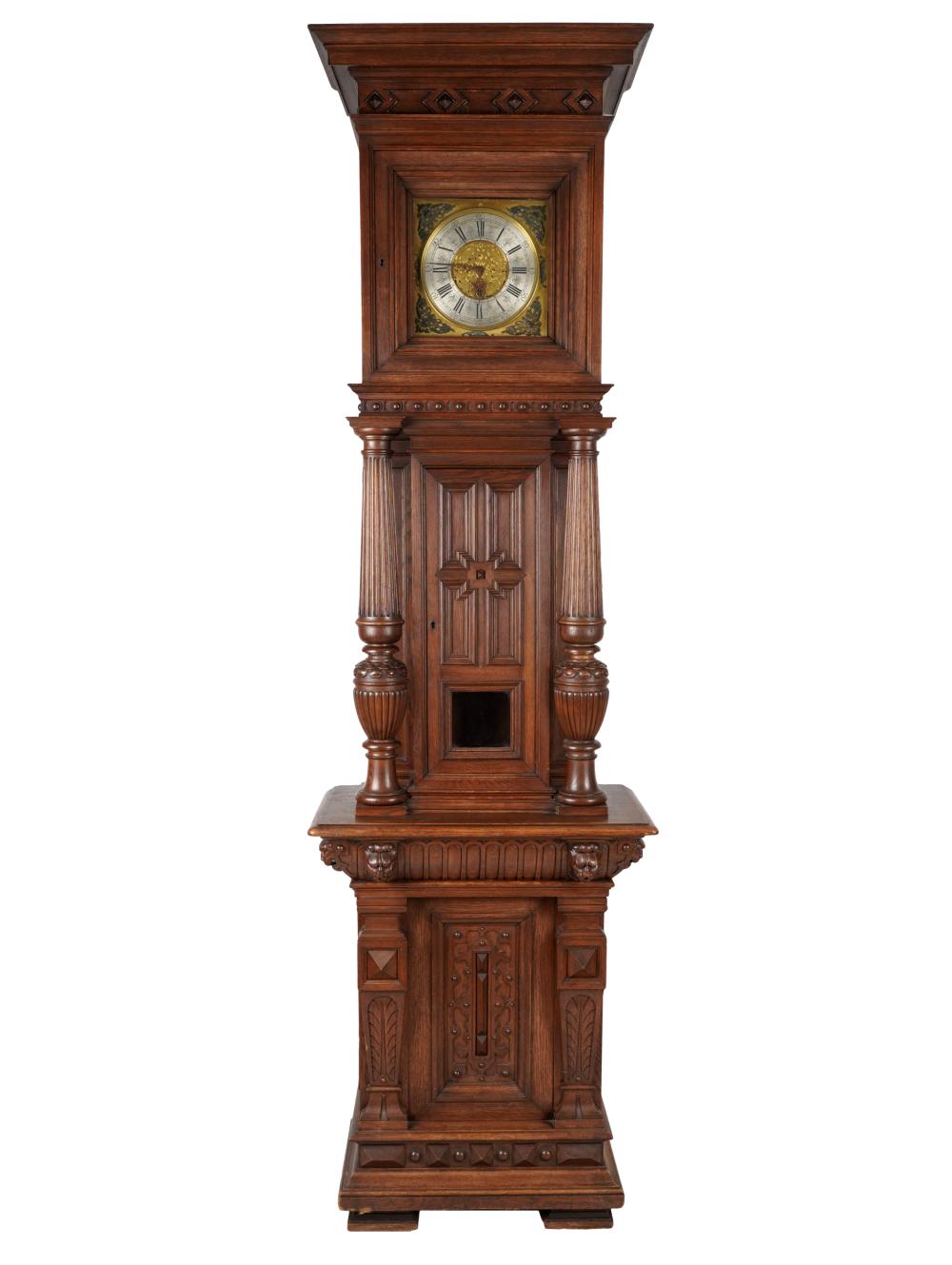 Appraisal: GERMAN CARVED OAK TALL CASE CLOCKthe dial signed Jagemann Munchen