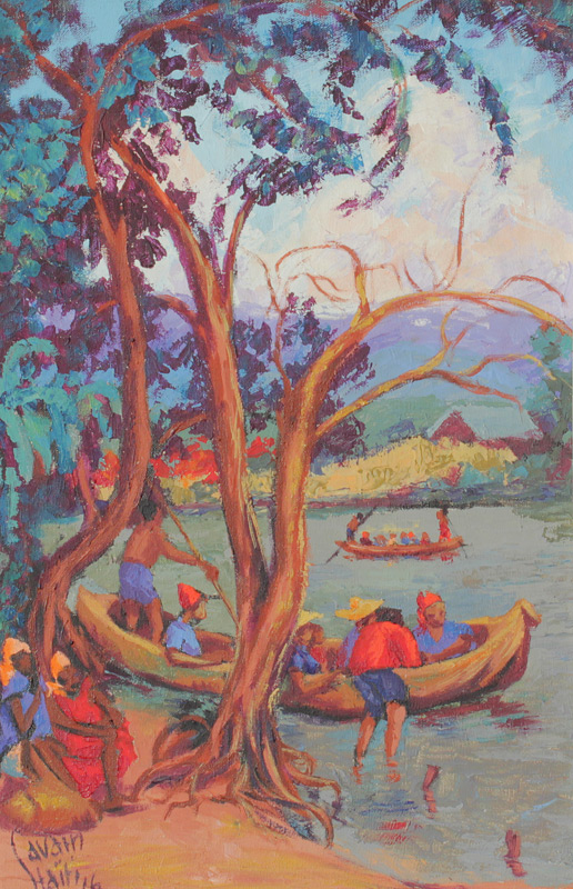 Appraisal: SAVAIN Petion Haitian - Haitian Painting with Figures in Boats