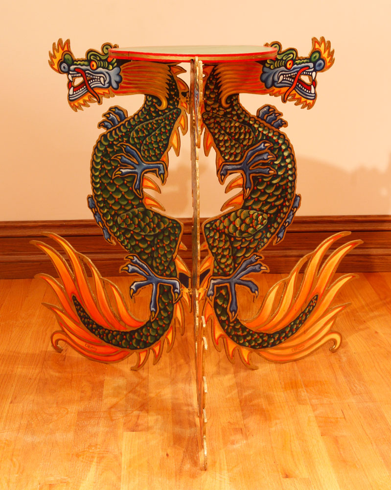 Appraisal: - Dragon Painted Side Table Side table elaborately hand painted