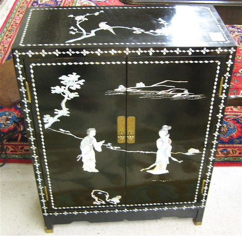 Appraisal: PAIR OF INLAID BLACK LACQUER SIDE CABINETS Chinese th century