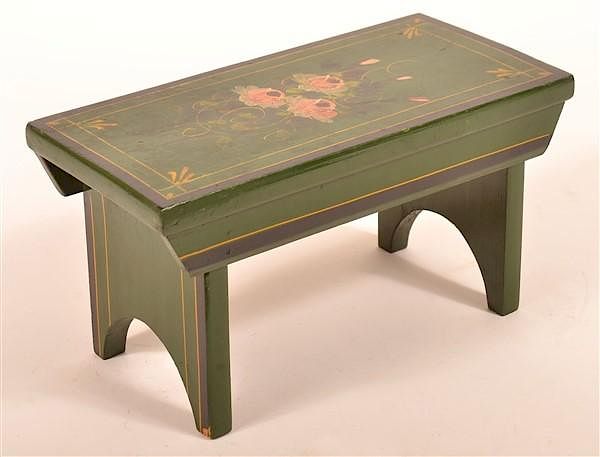 Appraisal: Vintage Paint Decorated Wood Foot Stool Vintage Paint Decorated Wood