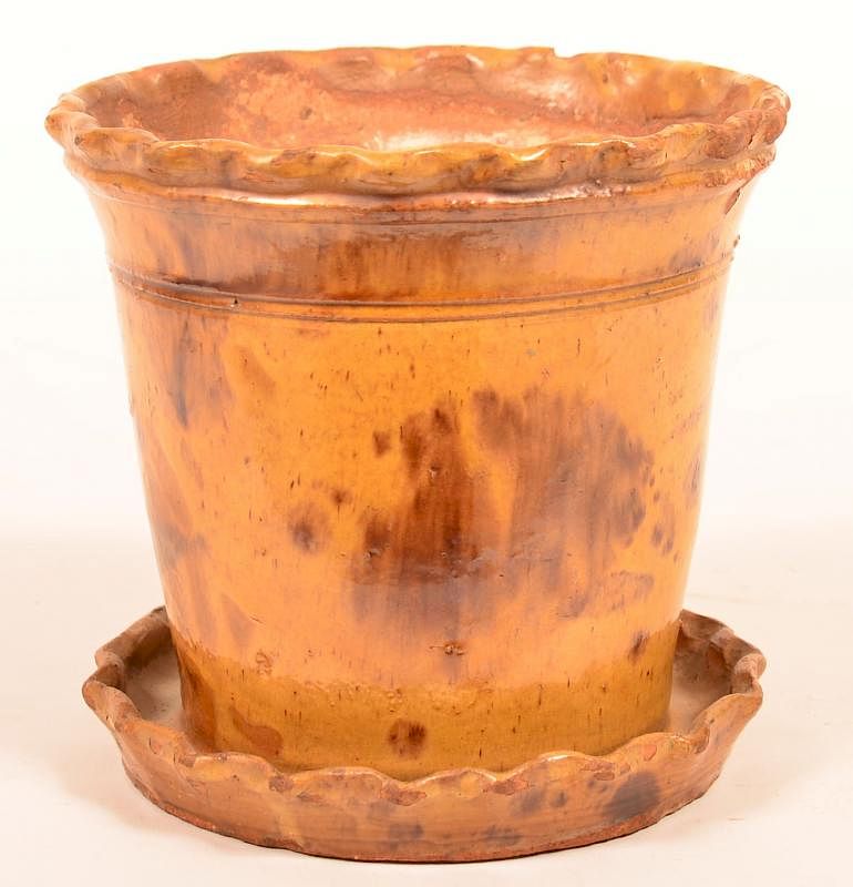 Appraisal: Mottle Glazed redware Pottery Flower Pot th Century Mottle Glazed