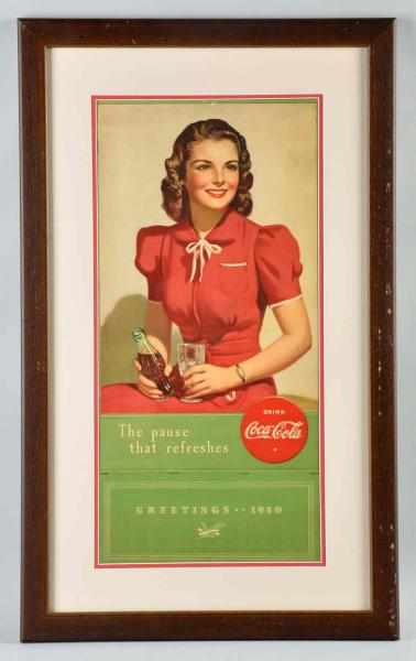 Appraisal: Coca-Cola Calendar Framed and matted under plexiglass Complete with full