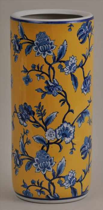 Appraisal: CHINESE BLUE DECORATED YELLOW-GROUND PORCELAIN UMBRELLA STAND in in diam