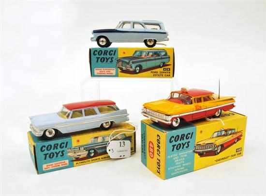 Appraisal: THREE CORGI MODELS INCLUDING FORD ZEPHYR ESTATE CAR PLYMOUTH SPORTS