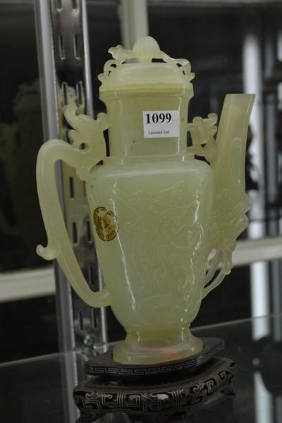 Appraisal: JADE TEAPOT ON TIMBER STAND A F