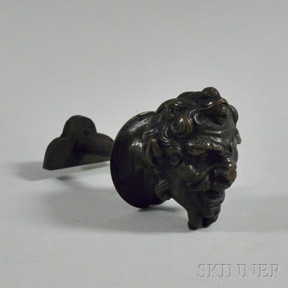 Appraisal: Cast Bronze Satyr Door Knob possibly Florence Italy lg in