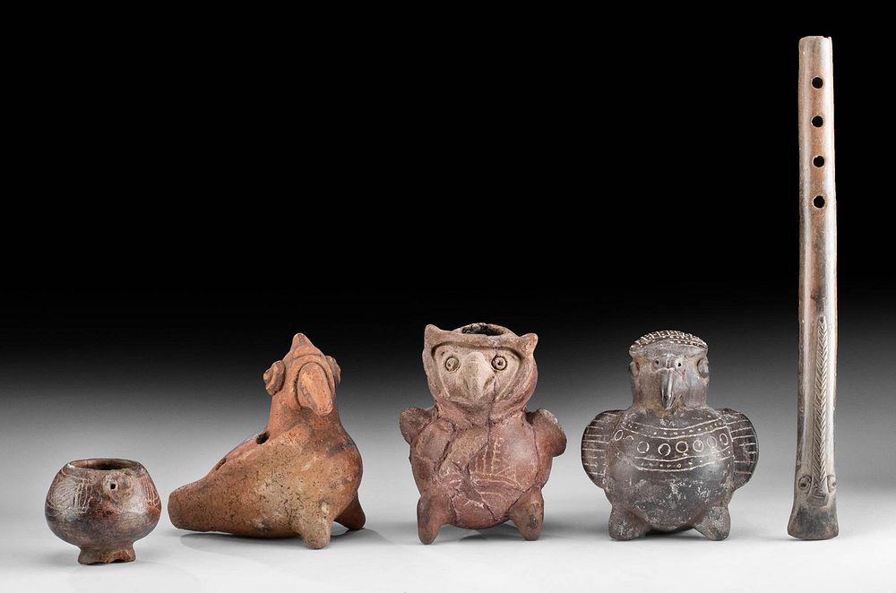 Appraisal: Costa Rican Colima Pottery Zoomorphic Flutes Jars First Time At