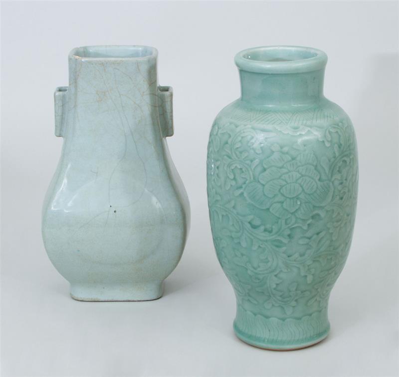 Appraisal: Chinese Celadon Glazed Porcelain Baluster-Form Vase and a White Crackle-Glazed