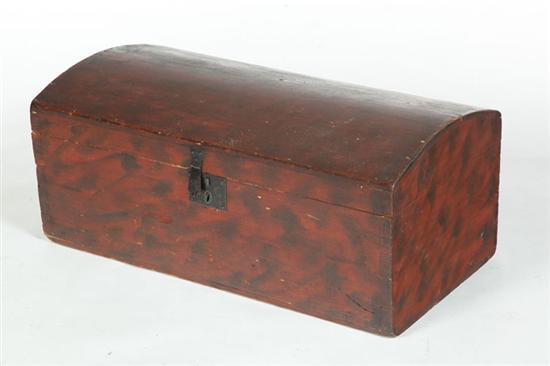 Appraisal: DECORATED DOME-TOP TRUNK American mid th century pine Dovetailed case