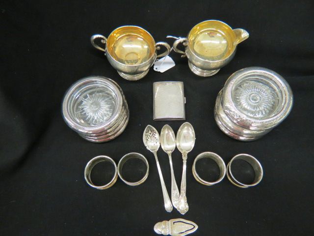 Appraisal: Estate Sterling Lot cigarette case creamer sugar weighted olive spoon