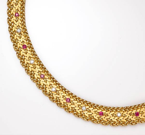 Appraisal: A diamond ruby and eighteen karat gold necklace gross weight