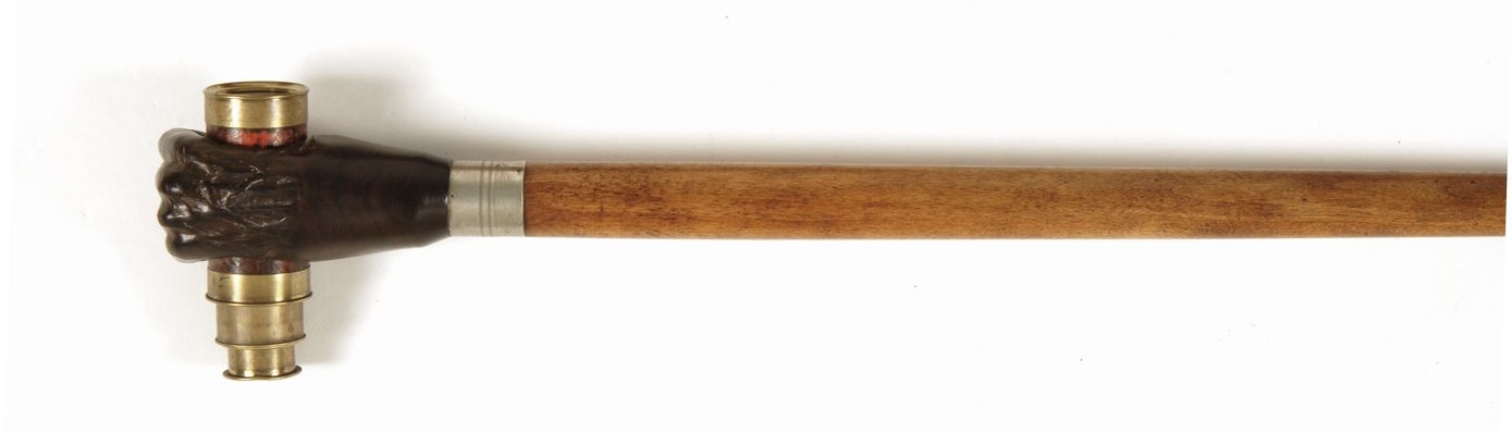 Appraisal: WOODEN WALKING STICK WITH TELESCOPE th CenturyCarved rosewood handle in